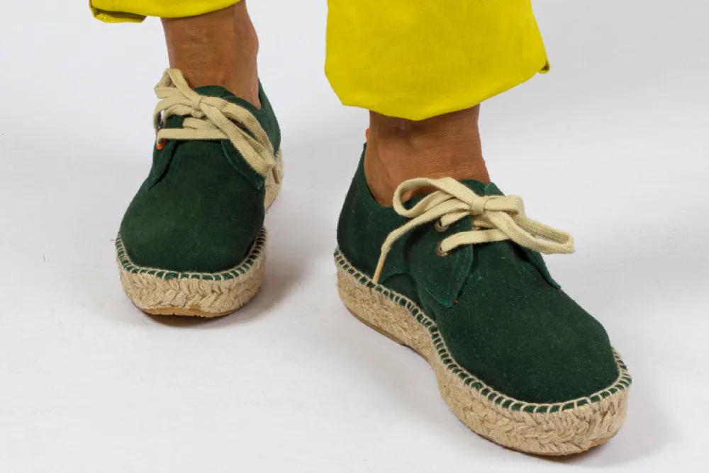 Abarca Shoes Alpargatas Con Cordones^Blucher Piel Esmeralda