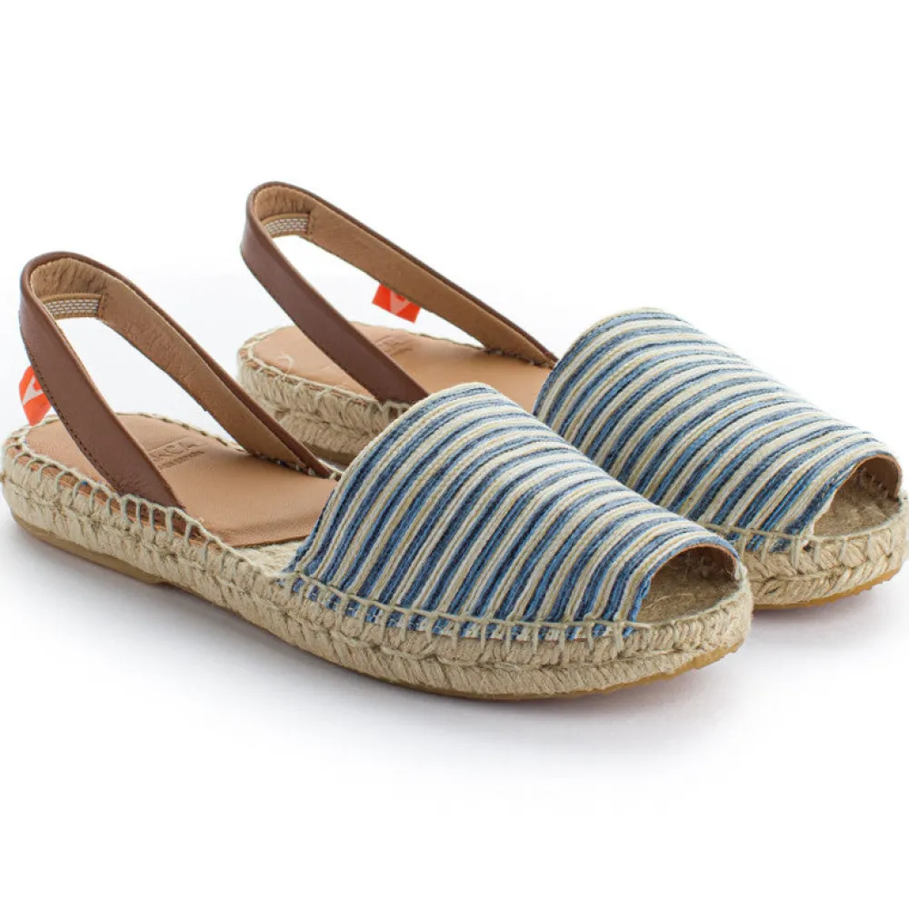 Abarca Shoes Alpargatas De Verano^Menorquinas Piel Con Rayas Azules