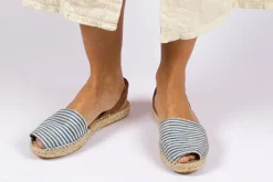 Abarca Shoes Alpargatas De Verano^Menorquinas Piel Con Rayas Azules