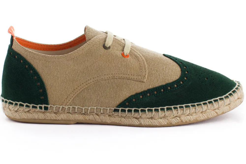Abarca Shoes Alpargatas De Verano^Oxford Piel Beige + Esmeralda