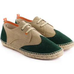Abarca Shoes Alpargatas Oxford^Oxford Piel Beige + Esmeralda
