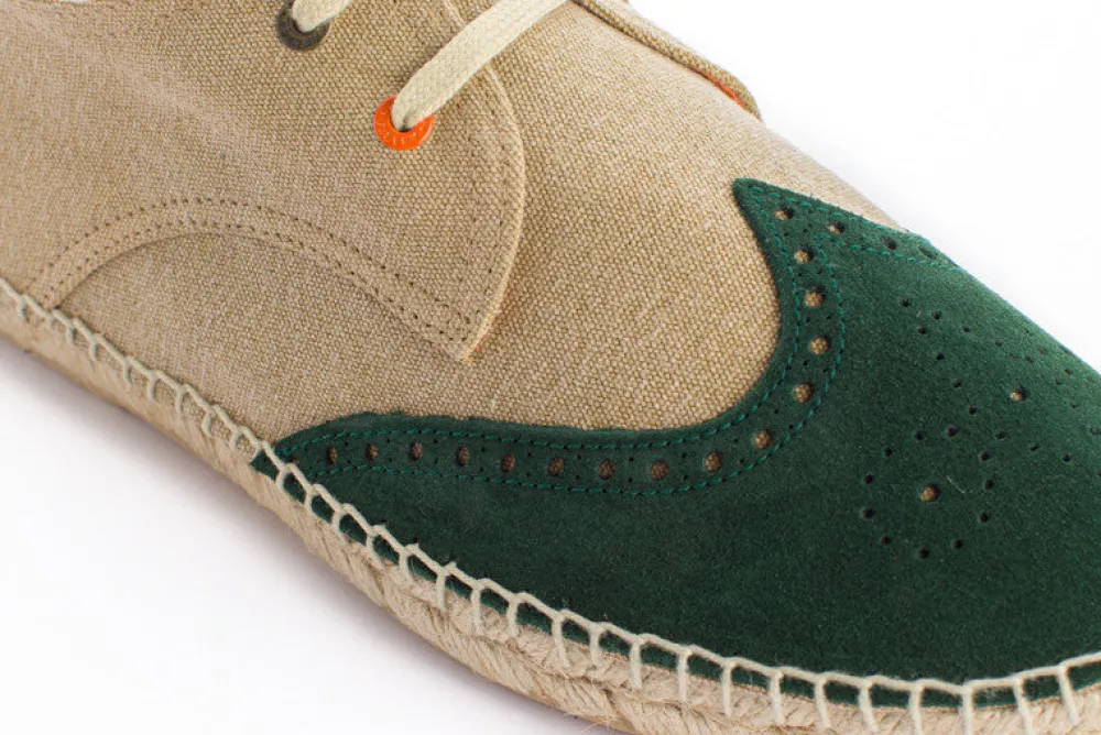 Abarca Shoes Alpargatas Oxford^Oxford Piel Beige + Esmeralda