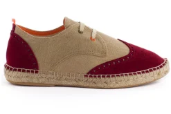 Abarca Shoes Alpargatas De Verano^Oxford Piel Beige + Rojo Ingles