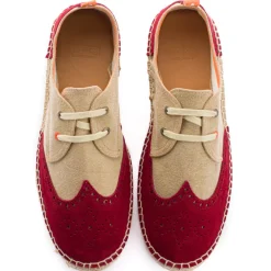 Abarca Shoes Alpargatas De Verano^Oxford Piel Beige + Rojo Ingles