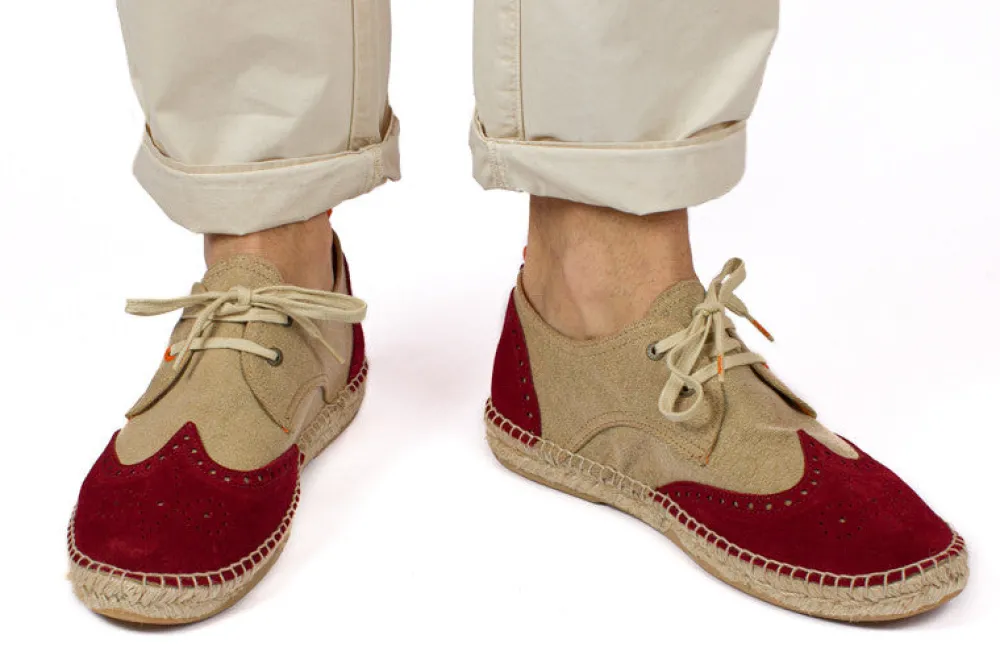 Abarca Shoes Alpargatas De Verano^Oxford Piel Beige + Rojo Ingles