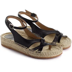 Abarca Shoes Alpargatas De Verano^Sandalias De Yute Piel Menorca Color Negro