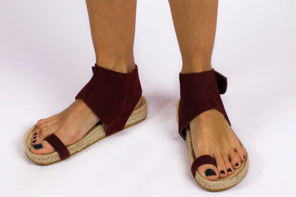 Abarca Shoes Sandalias Yute^Sandalias Piel Ibiza Granate